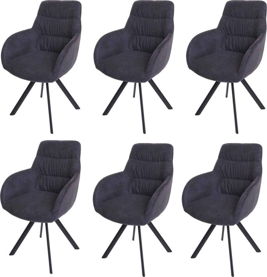 MCW Set van 6 eetkamerstoelen -J69 keukenstoel Stoel met armleuning draaibare autostand fluweel ~ antraciet