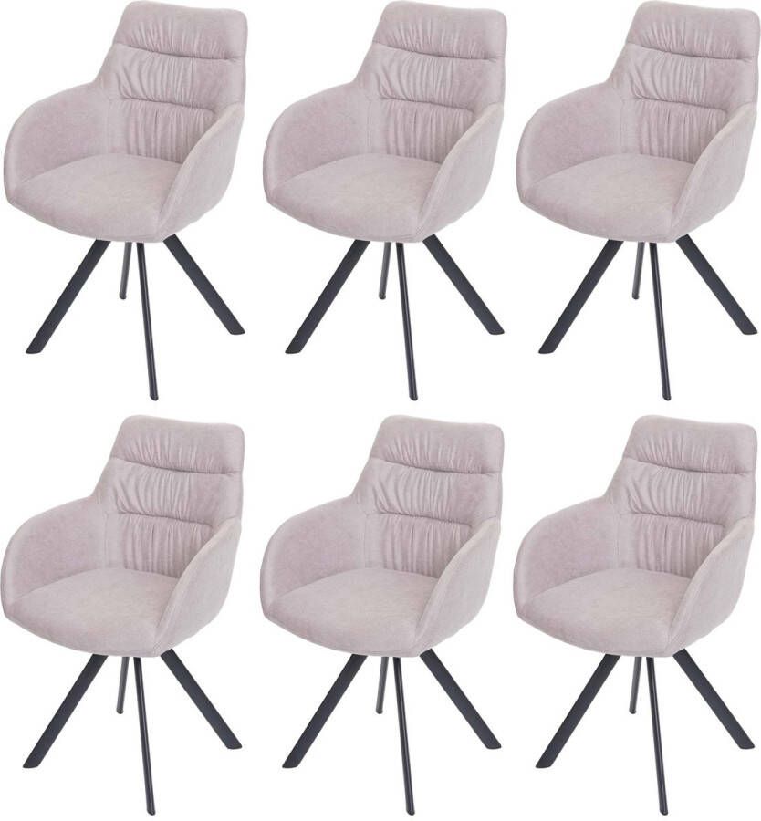 MCW Set van 6 eetkamerstoelen -J69 keukenstoel Stoel met armleuning draaibare autostand fluweel ~ crème-beige