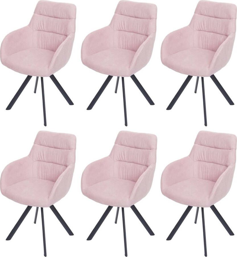 MCW Set van 6 eetkamerstoelen -J69 keukenstoel Stoel met armleuning draaibare autostand fluweel ~ roze