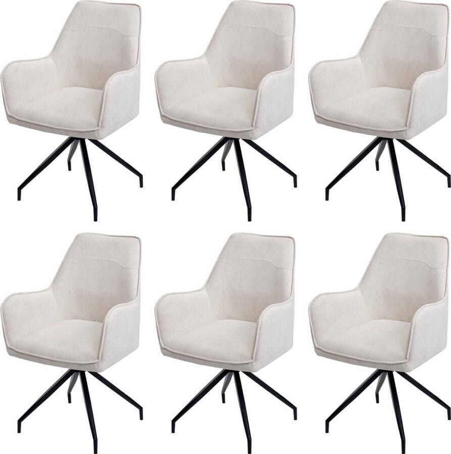 MCW Set van 6 eetkamerstoelen -K15 keukenstoel gestoffeerde stoel met armleuningen stof textiel metaal ~ crème-beige