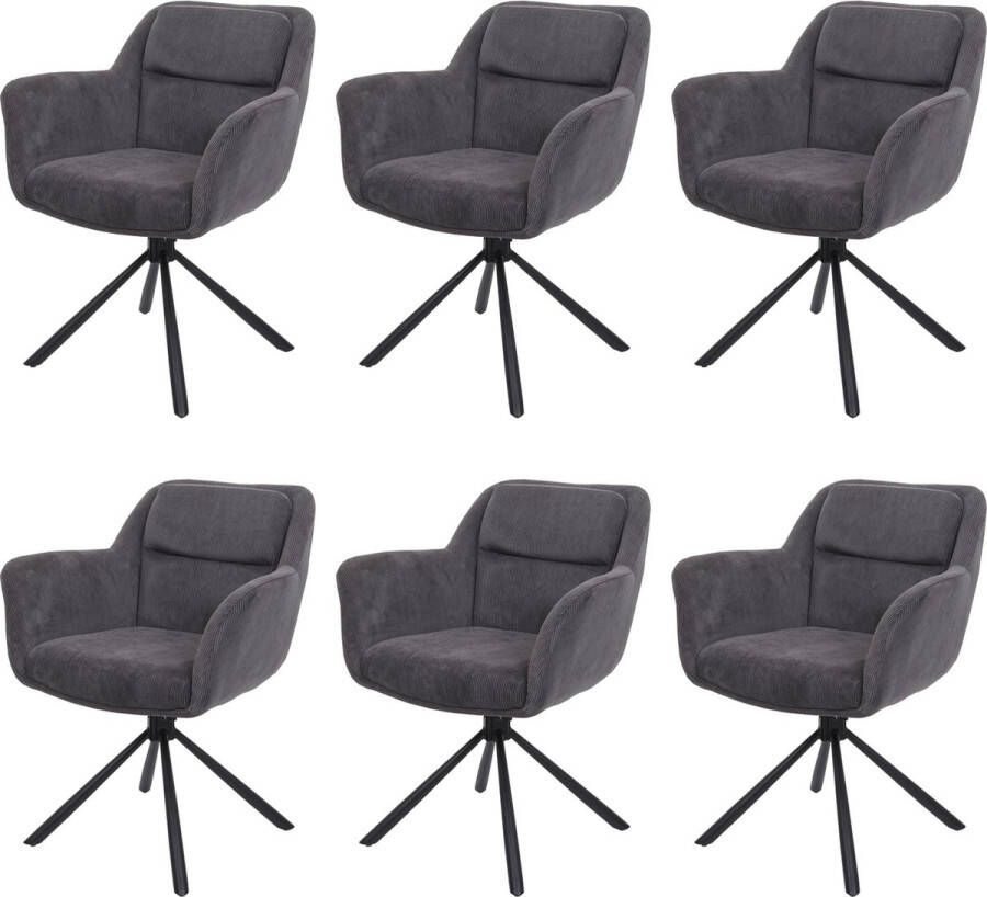MCW Set van 6 eetkamerstoelen -K33 keukenstoel draaibare autostand stof textiel ~ corduroy grijs