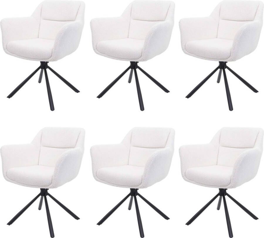 MCW Set van 6 eetkamerstoelen -K33 keukenstoel draaibare autostoel stof textiel ~ bouclé-wit