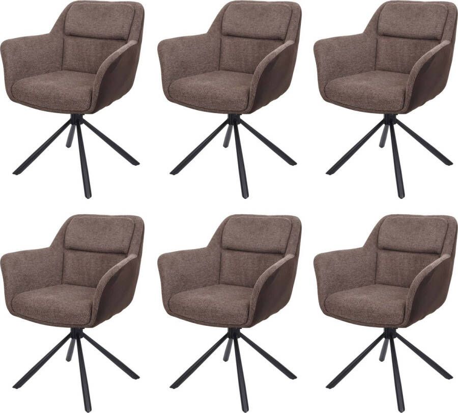 MCW Set van 6 eetkamerstoelen -K33 keukenstoel Stoel draaibare autostand stof textiel ~ kunstleer bruin-donkerbruin