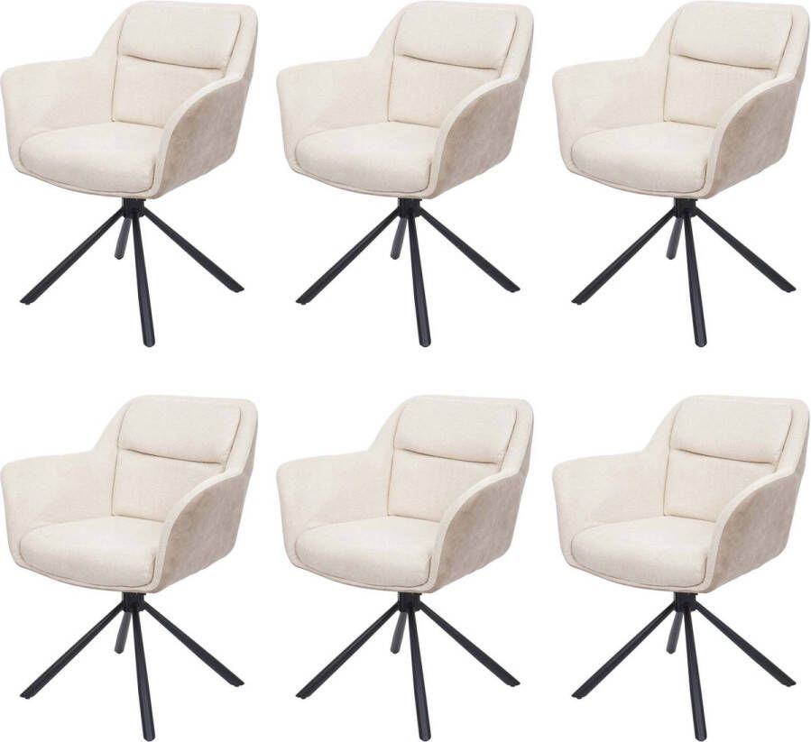 MCW Set van 6 eetkamerstoelen -K33 keukenstoel Stoel draaibare autostand stof textiel ~ kunstleer crème