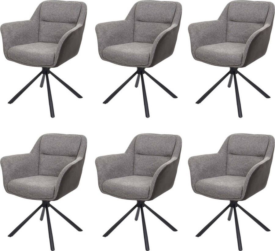 MCW Set van 6 eetkamerstoelen -K33 keukenstoel Stoel draaibare autostand stof textiel ~ kunstleer grijs-donkergrijs