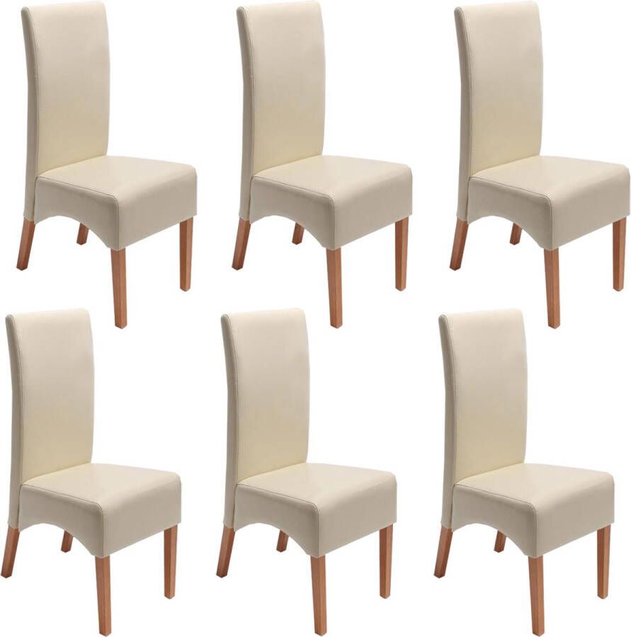 MCW Set van 6 eetkamerstoelen Keukenstoel Latina stoel LEER ~ crème lichtgekleurde poten