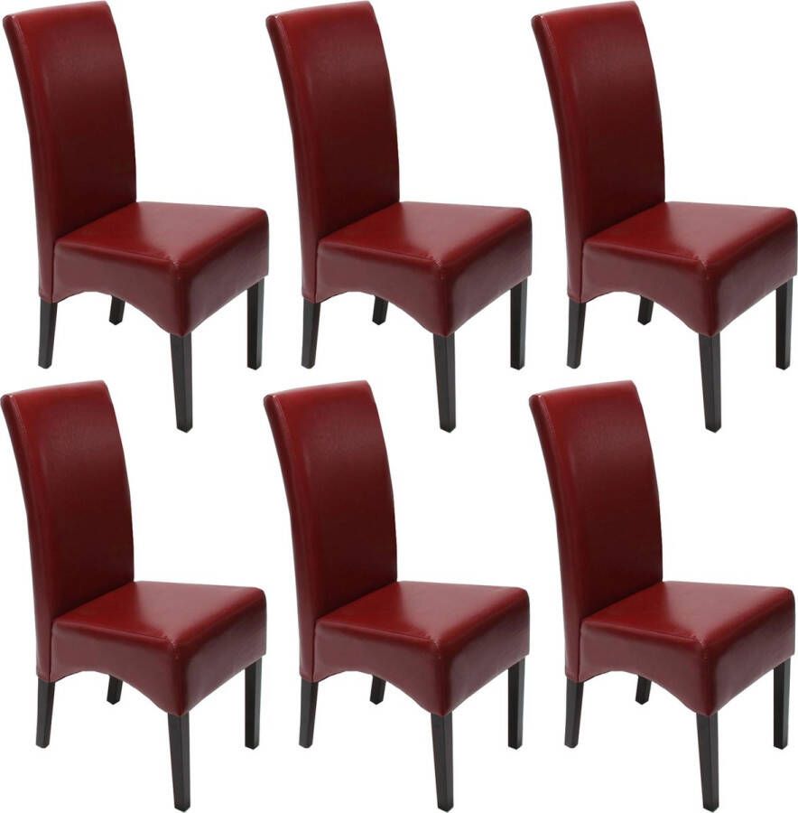 MCW Set van 6 eetkamerstoelen Keukenstoel Latina stoel LEER ~ rood donkere poten