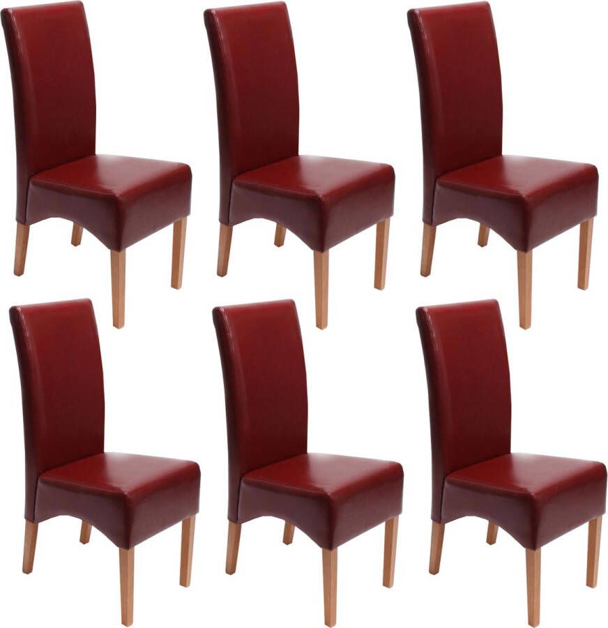 MCW Set van 6 eetkamerstoelen Keukenstoel Latina stoel LEER ~ rood lichtgekleurde poten