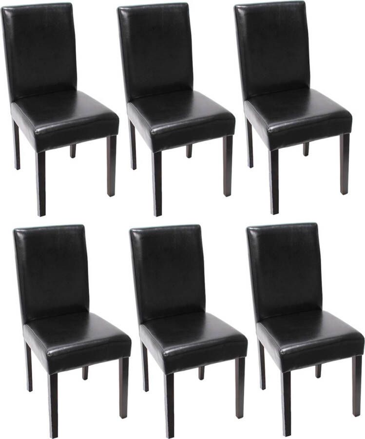MCW Set van 6 eetkamerstoelen Keukenstoel Littau ~ leer zwart donkere poten