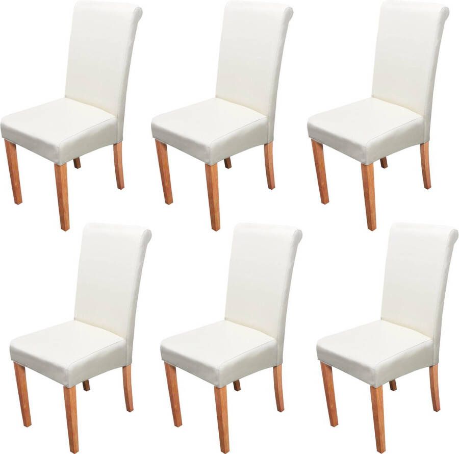 MCW Set van 6 eetkamerstoelen Keukenstoel Novara II leer ~ crème lichtgekleurde poten