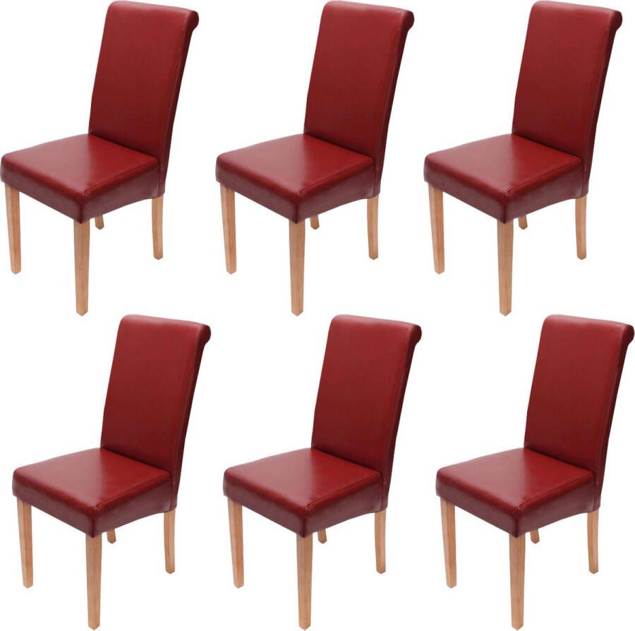 MCW Set van 6 eetkamerstoelen Keukenstoel Novara II leer ~ rood lichtgekleurde poten