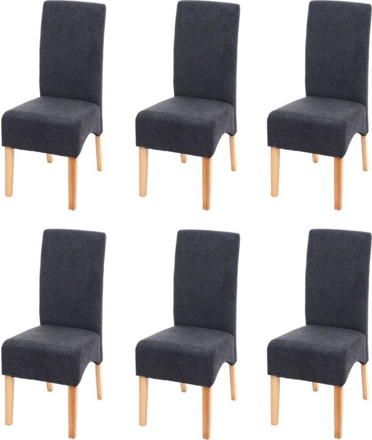 MCW Set van 6 Latina eetkamerstoelen keukenstoel stof textiel MVG-gecertificeerd ~ donkergrijs lichte poten