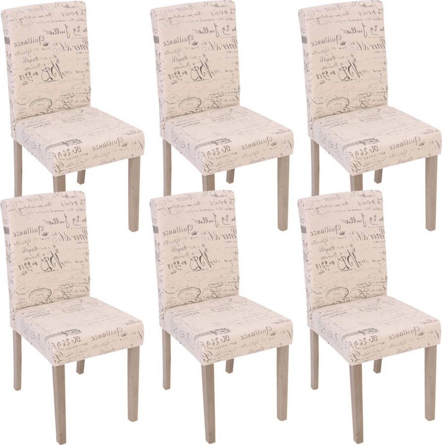 MCW Set van 6 eetkamerstoelen Littau stoel keukenstoel ~ textiel met belettering crème poten structuur eik