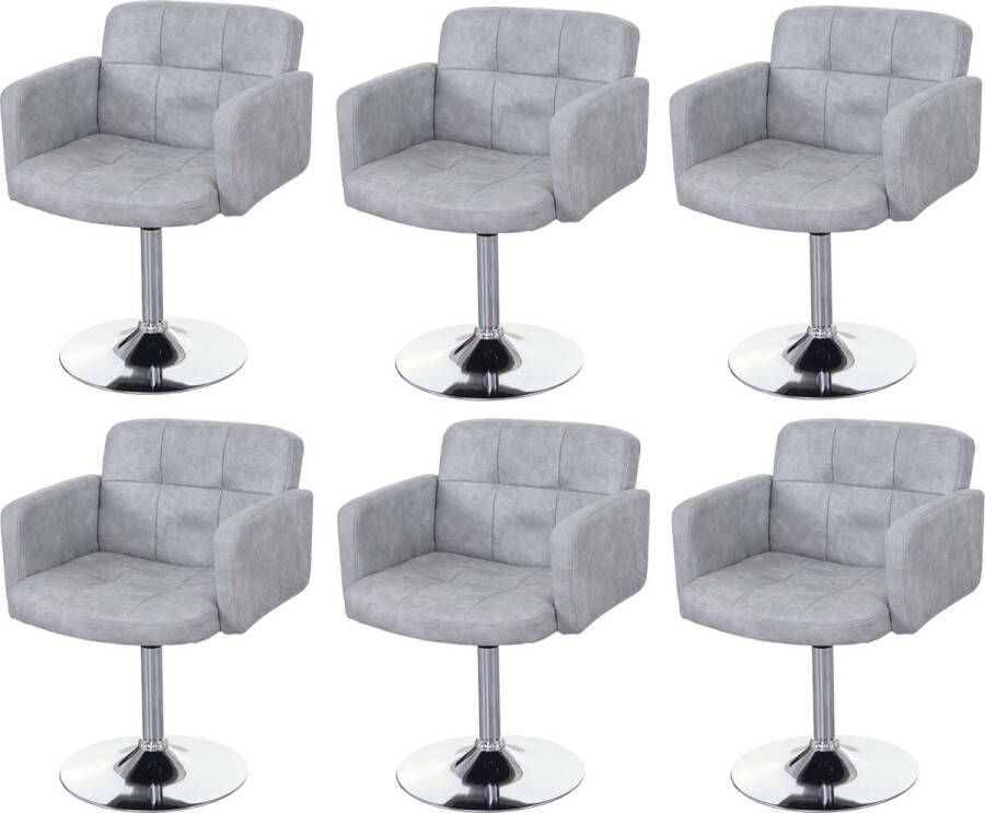 MCW Set van 6 eetkamerstoelen Orlando draaistoel imitatie suède chroom ~ vintage grijs