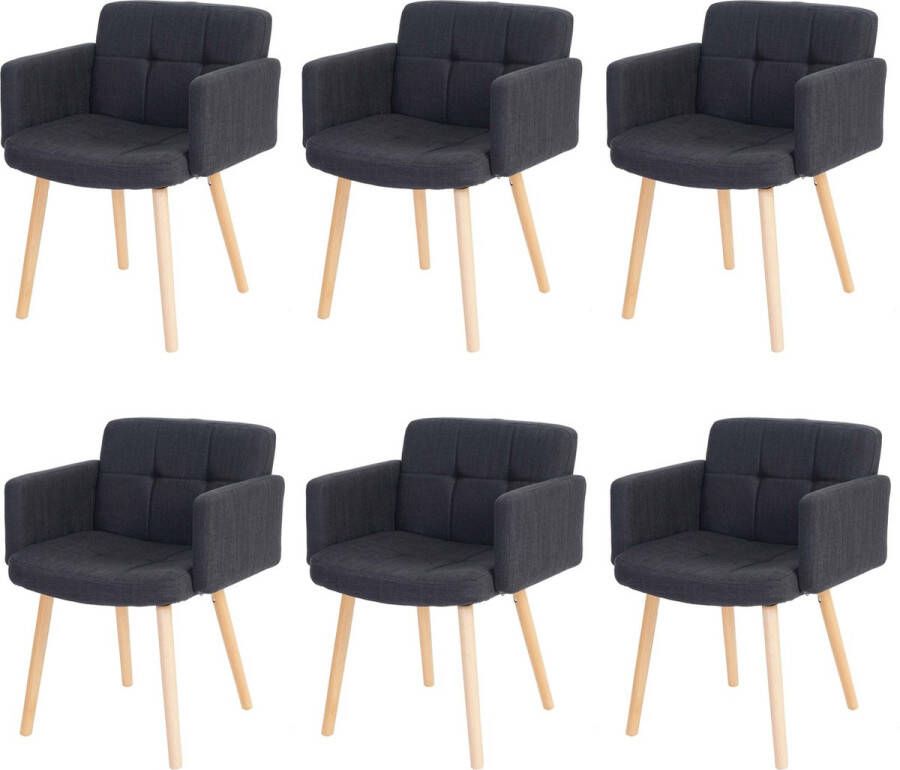 MCW Set van 6 eetkamerstoelen Orlando II keukenstoel retro design ~ textiel donkergrijs