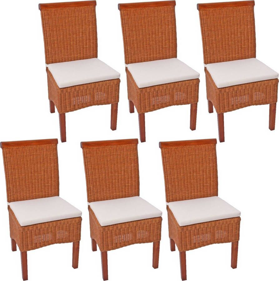 MCW Set van 6 eetkamerstoelen Rieten stoel M42 rotan ~ met zitkussen