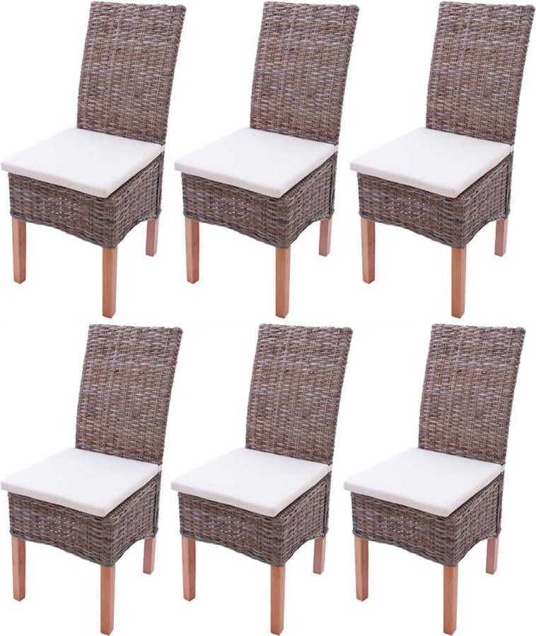 MCW Set van 6 eetkamerstoelen Rieten stoel M44 Kubu rotan ~ met zitkussen