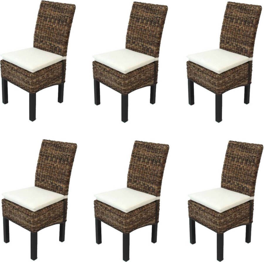 MCW Set van 6 Eetkamerstoelen Rieten Stoel M69 Stoel BALI bananen rieten ~ donker met kussen