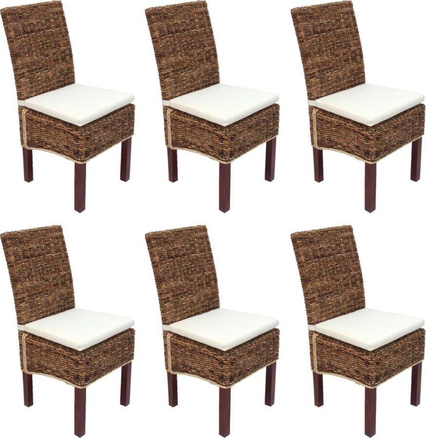 MCW Set van 6 eetkamerstoelen rieten stoel M69 stoel BALI banaan rieten ~ licht met kussen