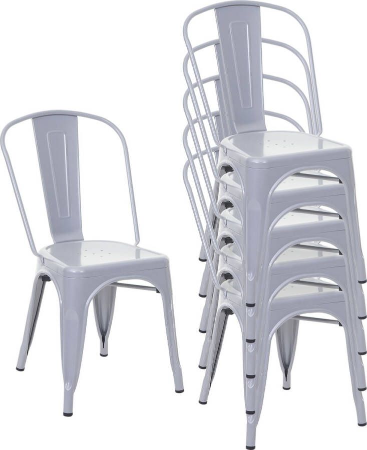 MCW Set van 6 stoelen -A73 bistrostoel stapelstoel metalen industrieel ontwerp stapelbaar ~ grijs