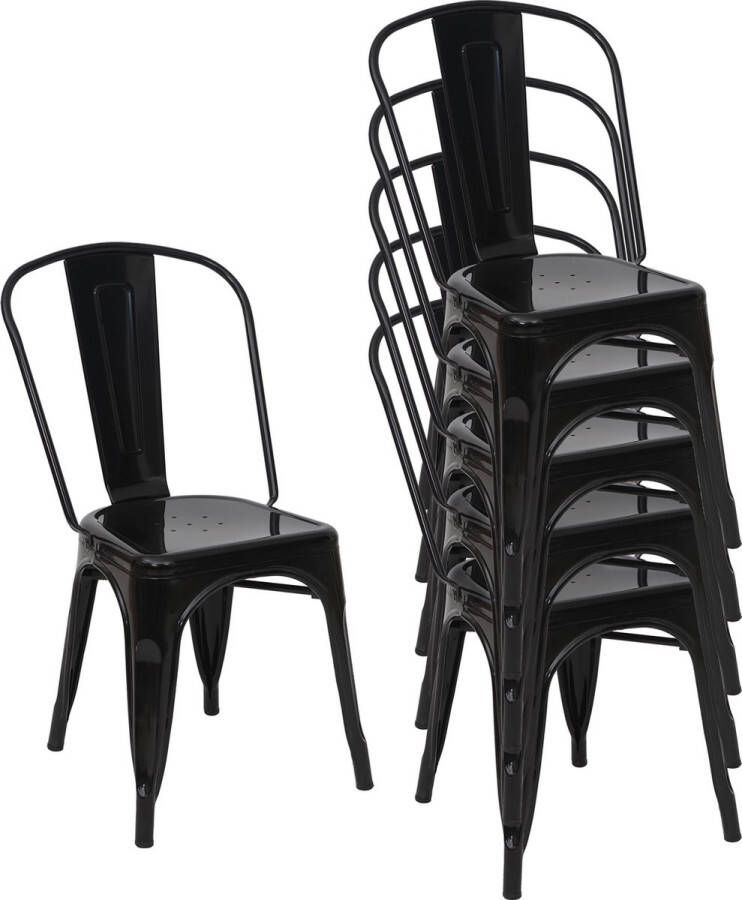 MCW Set van 6 stoelen -A73 bistrostoel stapelstoel metalen industrieel ontwerp stapelbaar ~ zwart