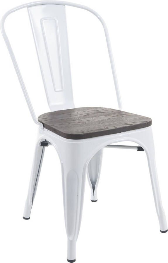 MCW Stoel -A73 incl. houten zitting bistrostoel stapelstoel metalen industrieel ontwerp stapelbaar ~ wit