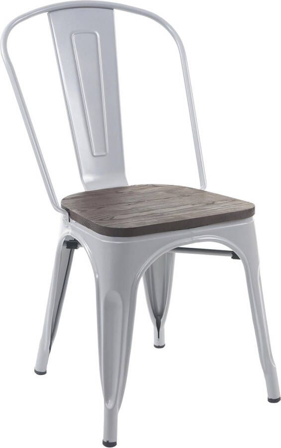 MCW Stoel -A73 incl. houten zitting bistrostoel stapelstoel metalen industrieel ontwerp stapelbaar ~ grijs