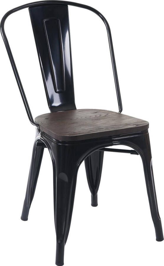 MCW Stoel -A73 incl. houten zitting bistrostoel stapelstoel metalen industrieel ontwerp stapelbaar ~ zwart
