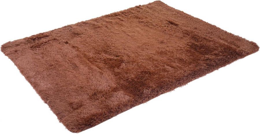 MCW Tapijt -F69 shaggy loper hoogpolig langpolig stof textiel pluizig zacht 230x160cm ~ donkerbruin