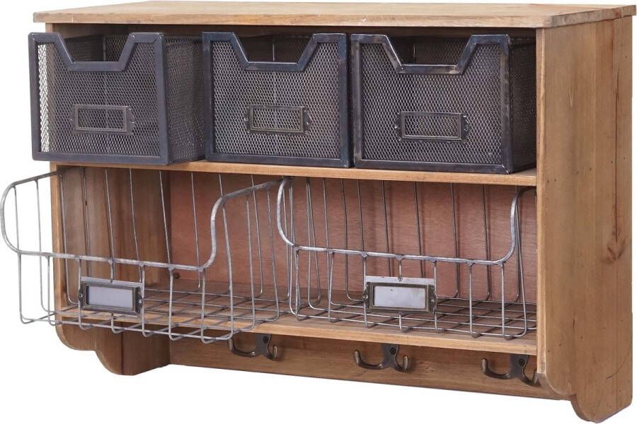 MCW Wandgarderobe -A43 Garderoberek grenenhout Vintage Patchwork 42x60x24cm