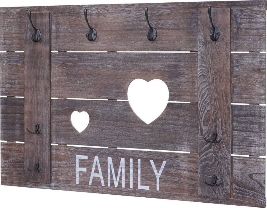 MCW Wandgarderobe -C89 Familie Garderobenpaneel Garderobe Shabby-Look Vintage 8 Haken 60x90cm ~ braun shabby