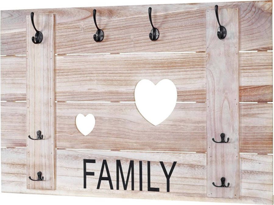 MCW Wandkapstok -C89 Family kapstok paneel kapstok shabby look vintage 8 haken 60x90cm ~ natuurlijk bruin