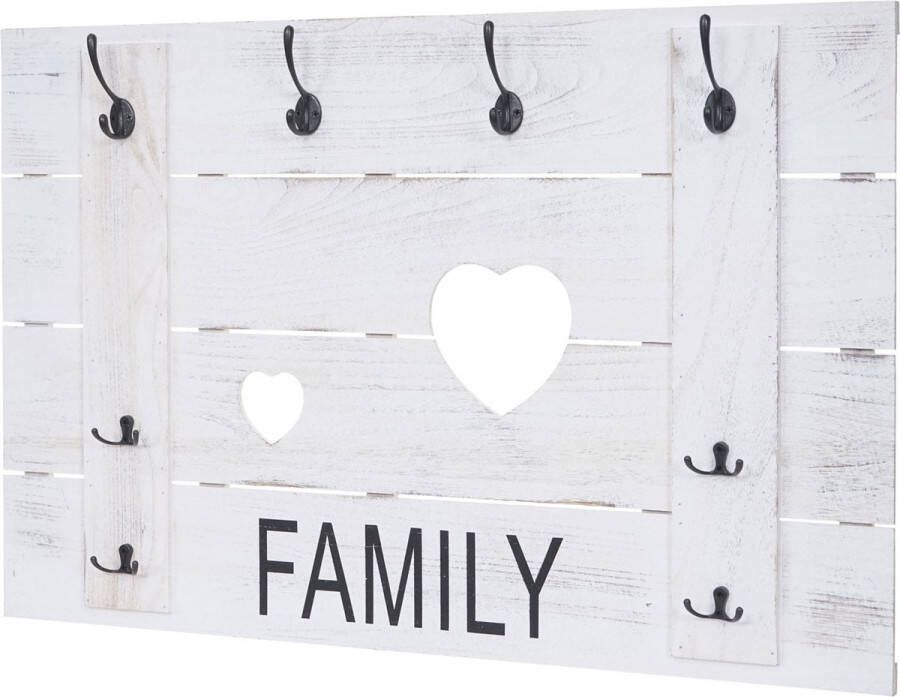 MCW Wandgarderobe -C89 Family Garderobenpaneel Garderobe Shabby-Look Vintage 8 Haken 60x90cm ~ weiß shabby