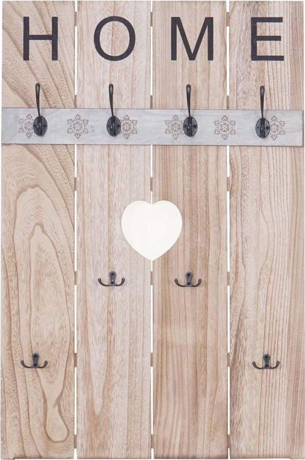 MCW Wandgarderobe -C89 Home Garderobenpaneel Garderobe Shabby-Look Vintage 8 Haken 91x60cm ~ naturbraun