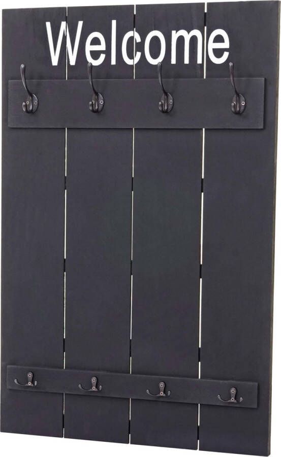 MCW Wandgarderobe -C89 Welcome Garderobe Garderobenpaneel Shabby-Look Vintage 91x60cm ~ dunkelgrau shabby