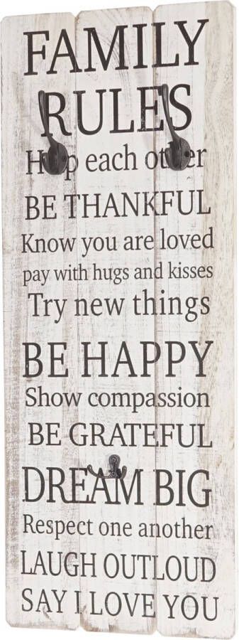 MCW Wandgarderobe Family Rules Garderobe Garderobenpaneel Shabby-Look Vintage mit 3 Haken 76x31cm