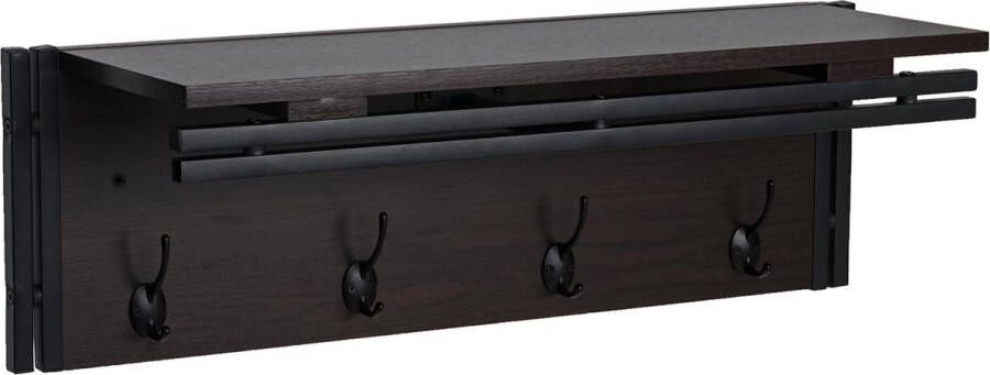 MCW Wandkapstok -A27 kapstokplank 4 haken 24x75x24cm 3D structuur ~ donkerbruin