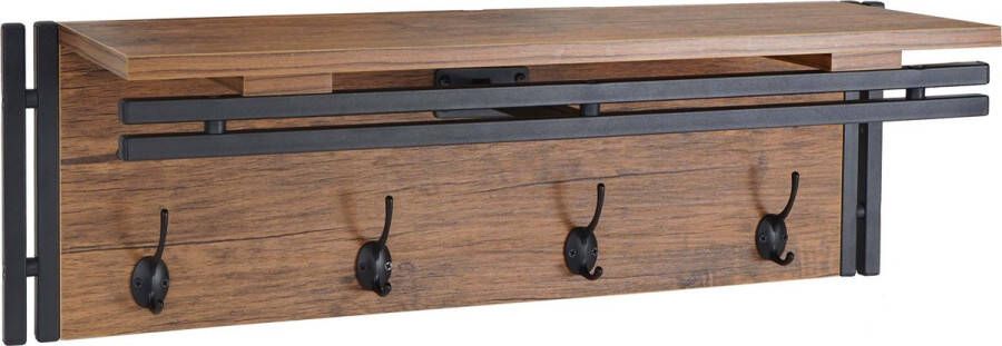 MCW Wandkapstok -A27 kapstokplank 4 haken 24x75x24cm 3D structuur ~ Wilde eik look