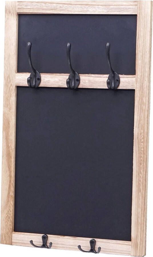 MCW Wandkapstok -C51 kapstok krijtbord schoolbord 5 haken 55x34cm ~ natuurlijk bruin