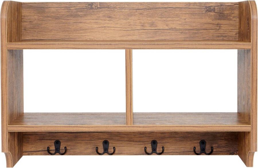 MCW Wandkapstok -C68 kapstokplank 4 haken 2 planken 41x60x19cm 3D structuur ~ wild eiken look