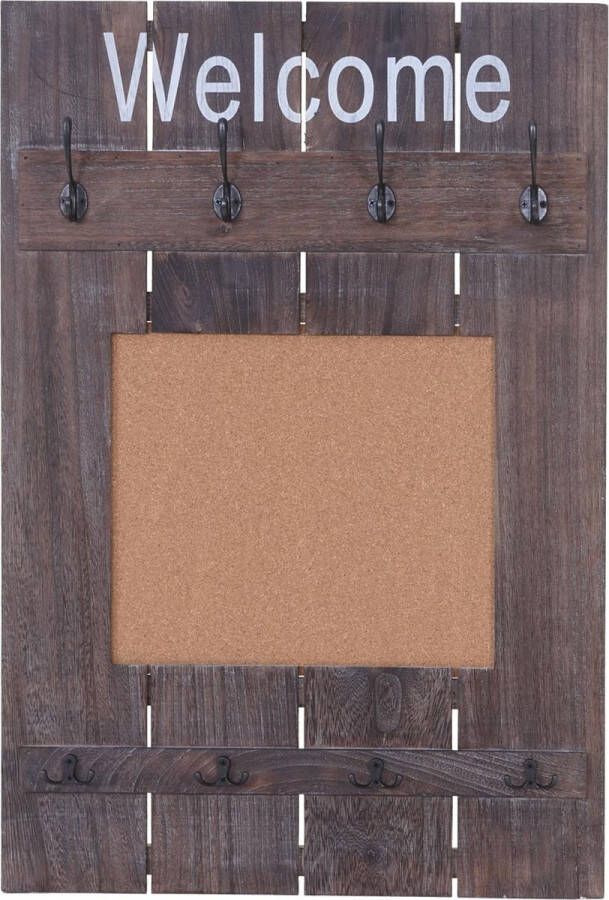MCW Wandkapstok -C89 met prikbord kapstokpaneel shabby look vintage 8 haken 91x60cm ~ bruin shabby