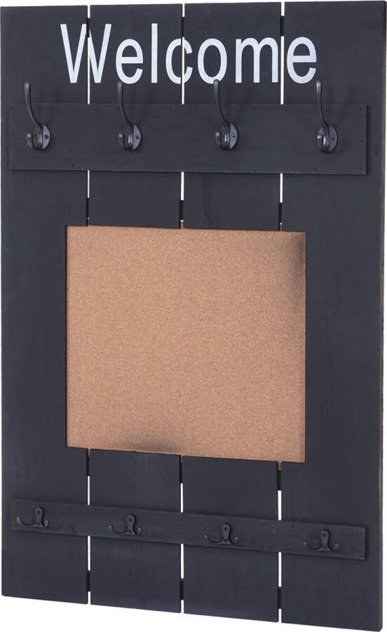 MCW Wandkapstok -C89 met prikbord kapstokpaneel shabby look vintage 8 haken 91x60cm ~ donkergrijs shabby