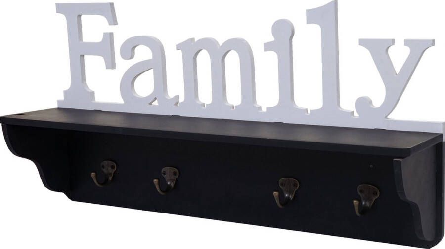 MCW Wandkapstok -D41 Family kapstok plank 4 haken solide 30x60x13cm ~ zwart wit