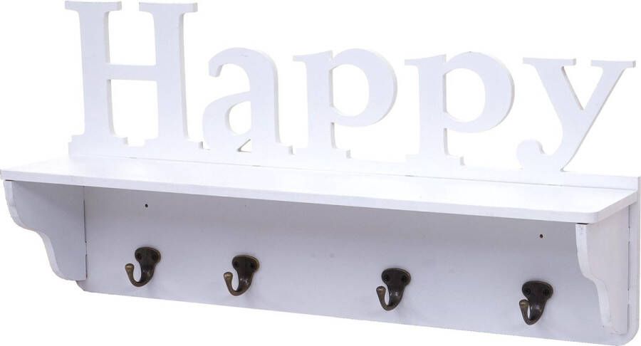 MCW Wandkapstok -D41 Happy kapstok plank 4 haken solide 30x60x13cm ~ wit