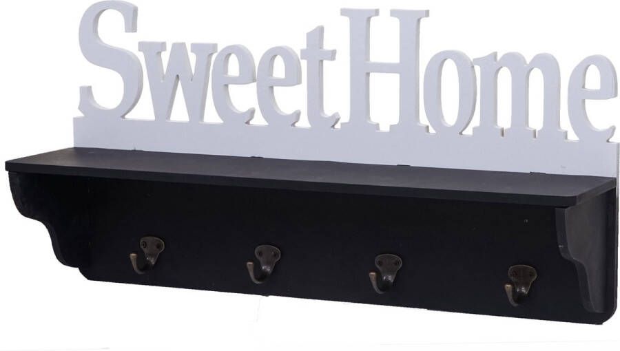 MCW Wandkapstok -D41 Sweet Home kapstok 4 haken massief 30x60x13cm ~ zwart wit