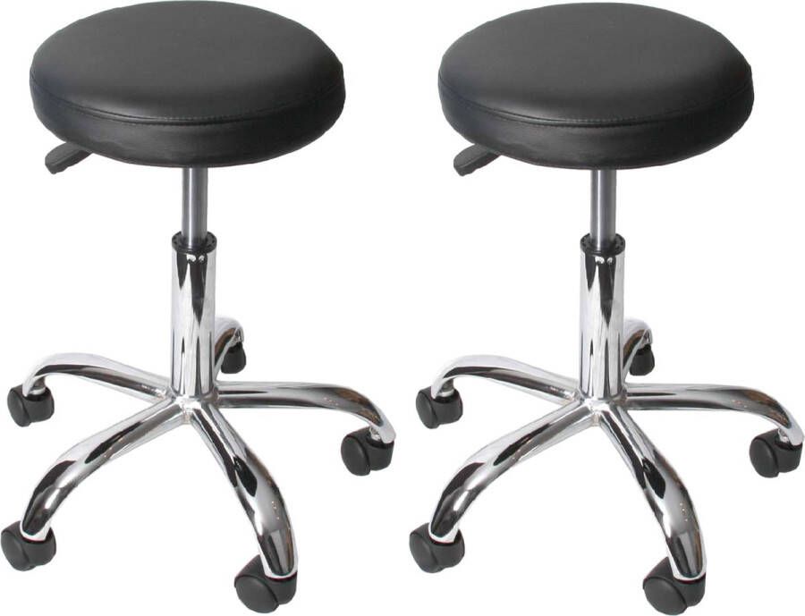 MCW Werkkruk -E47 cosmetische kruk met wielen kunstleer ~ zwart 2 stuks
