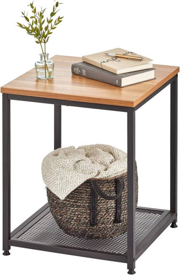 MDESİGN Retro Koffietafeltje Bijzettafel Salontafel 45x45x55cm Industrieel Vierkant Hout Metaal Zwart mDesign