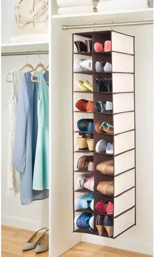 MDESİGN hangkast met 20 vakken – grote hangende kast voor kleding schoenen en accessoires – praktische opvouwbare kledingkast voor ruimtebesparende opslag – crèmekleurig bruin