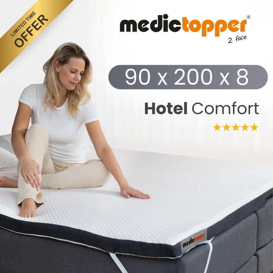 MedicTopper Premium Topper Matras 90x200 cm Traagschuim Topper Top Matras 90 x 200 x 8 Matrastopper Topmatras & Oplegmatras Verkoelende Topdekmatras & Topmatrassen Topping Matelas voor Boxspring Bed Afritsbaar & Wasbaar 30 Dagen Proefslapen - Foto 2