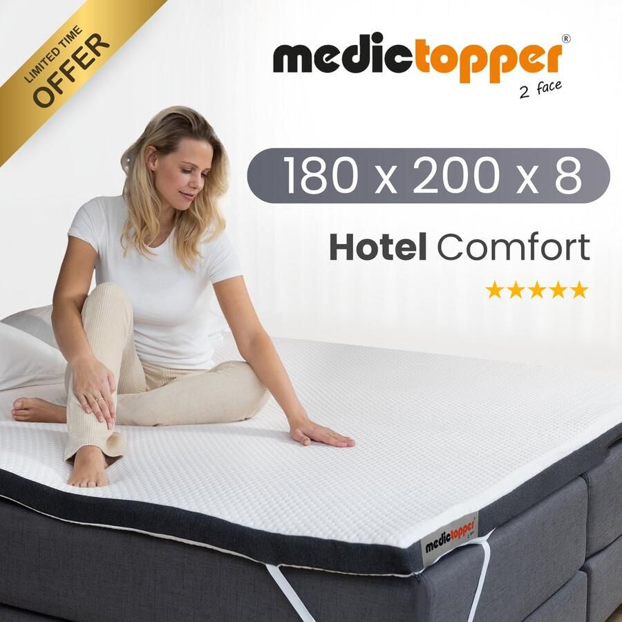 MedicTopper Topper Matras 180x200 cm Luxe Topdekmatras met Verkoelende Gel en Traagschuim voor Ultiem Slaapcomfort en Rugpijnverlichting Ideaal als Matrasbeschermer voor elke Slaapkamer Topper 180 x 200 x 8 cm